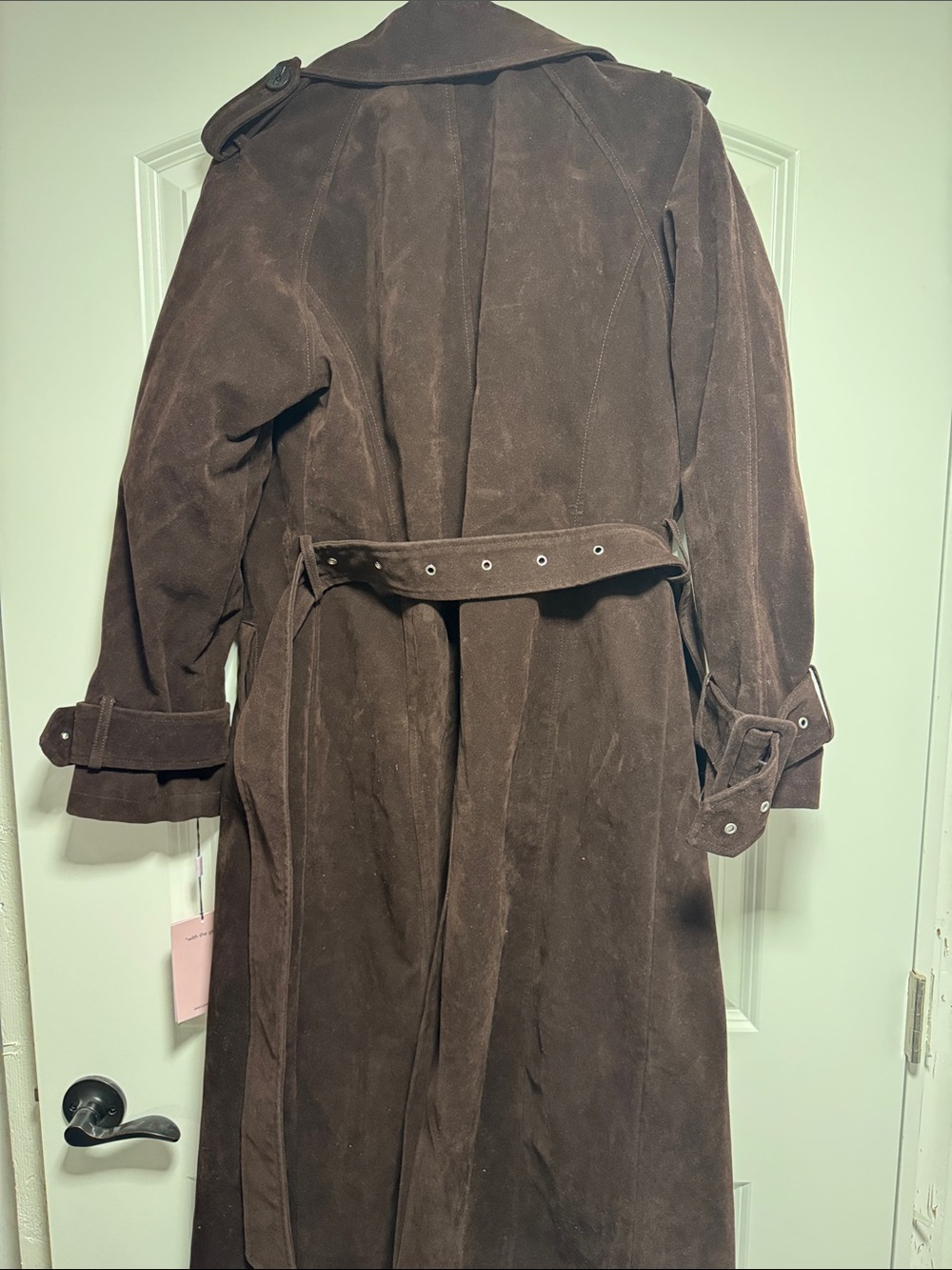 Avec Les Filles Brown Double-Breasted Suede Trench Coat - Picture 5 of 5